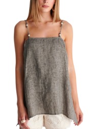 top ale λινό με χάντρες στις τιράντες 8923188-dusty rose γυναικείο