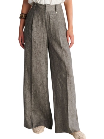 παντελόνι υφασμάτινο ale λινό wide leg 8923189-grey