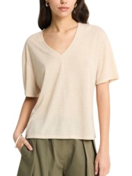 μπλούζα κοντομάνικη funky buddha με v λαιμόκοψη fbl013-167-04-warm sand γυναικείο