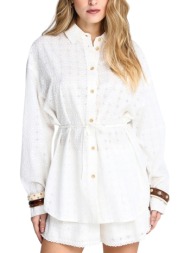 πουκάμισο μακρυμάνικο funky buddha embroidery από βαμβάκι fbl013-114-05-white γυναικείο