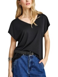 μπλούζα κοντομάνικη funky buddha με v λαιμόκοψη fbl013-111-04-black γυναικείο