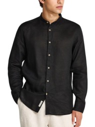 πουκάμισο μακρυμάνικο funky buddha λινό με mao γιακά fbm013-003-05-black ανδρικό
