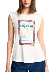μπλούζα αμάνικη funky buddha με τύπωμα fbl013-140-04-off white γυναικείο