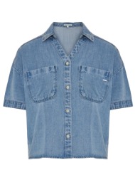 πουκάμισο κοντομάνικο funky buddha με denim όψη fbl013-120-05-lt blue γυναικείο