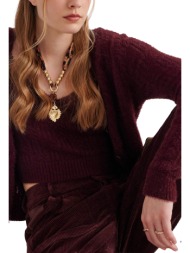 ζακέτα attrattivo πλεκτή fluffy με τοπ 9p19388h-merlot γυναικείο