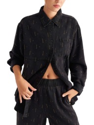 πουκάμισο μακρυμάνικο attrattivo oversized με στρας 9923761-black γυναικείο