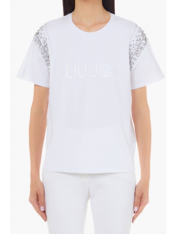μπλούζα κοντομάνικη liu jo με στρας στα μανίκια σε προσφορά