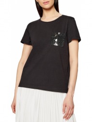 μπλούζα κοντομάνικη dkny με παγέτες στην τσέπη p0raoc2r-blk