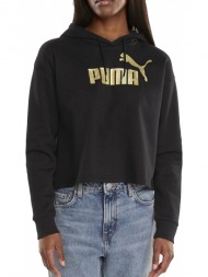 μπλούζα μακρυμάνικη puma φουτερ με κουκουλα ess+ metallic logo cropped hood 849957-01