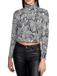μπλούζα μακρυμάνικη kendall + kylie zebra b&w turtleneck cropped kkw3711655-zebra