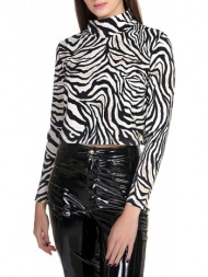 μπλούζα μακρυμάνικη kendall + kylie zebre print turtleneck cropped kkw3711663-zebra print