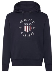 μπλούζα μακρυμάνικη gant φούτερ hoodie 2015087-433-evening blue ανδρικό
