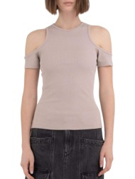 top replay με κοψίματα στους ώμους w3094 .000.23587-893-light beige γυναικείο