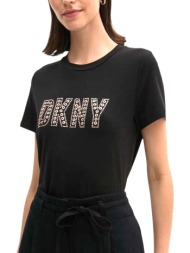 μπλούζα κοντομάνικη dkny logo με στρας και τρουκς p4ehfwna-blk γυναικείο