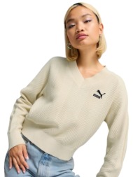 μπλούζα μακρυμάνικη puma t7 knitted v-neck crew 627471-87 γυναικείο