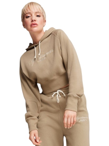μπλούζα μακρυμάνικη puma classics+ relaxed cropped hoodie σε προσφορά
