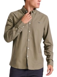 πουκάμισο μακρυμάνικο funky buddha embroidered logo - the essentials fbm010-001-05-khaki ανδρικό