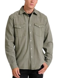 πουκάμισο μακρυμάνικο funky buddha dyed denim fbm010-040-05-lt khaki ανδρικό
