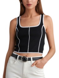 μπλούζα αμάνικη attrattivo cropped με διχρωμία 9920368-black γυναικείο