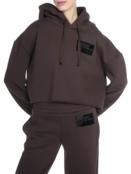 μπλούζα μακρυμάνικη kendall + kylie patch cropped loose hoody kkw3711639-dark owk