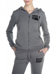 μπλούζα μακρυμάνικη kendall + kylie patch zipper hoody kkw3711640-grey