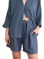 σορτς attrattivo λινό με ζώνη 9920940-grey blue γυναικείο