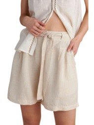 σορτς attrattivo λινό με ζώνη 9920940-natural γυναικείο