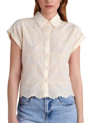 πουκάμισο κοντομάνικο attrattivo με 3d λουλούδια 9920414-vanilla γυναικείο