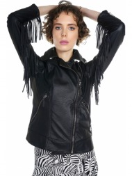 μπουφάν kendall + kylie leather crossed fringe kkw3716104-black