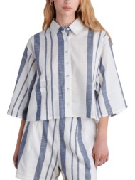 πουκάμισο κοντομάνικο attrattivo cropped ριγέ 9921147-white γυναικείο