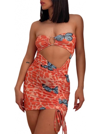 φόρεμα με πεταλούδες και κρίκο (πορτοκαλί)
