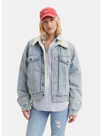 levi`s 90s sherpa trucker light indigo - worn in