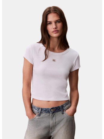 calvin klein w a- woven label 2x2 rib baby tee