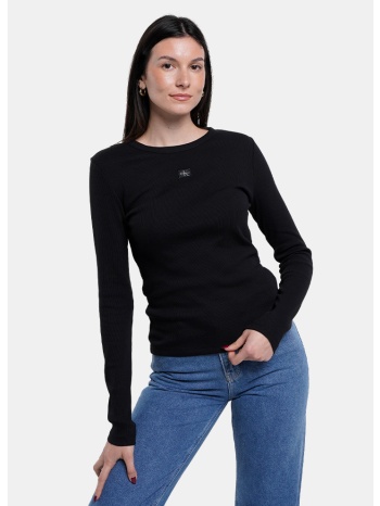 calvin klein w ls woven label 2x2 rib crew top