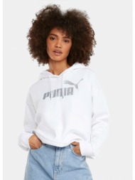 puma ess+ metallic logo cropped γυναικεία μπλούζα με κουκούλα (9000117828_62329)
