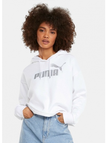 puma ess+ metallic logo cropped γυναικεία μπλούζα με