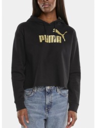 puma ess+ metallic logo cropped γυναικεία μπλούζα με κουκούλα (9000117827_62330)