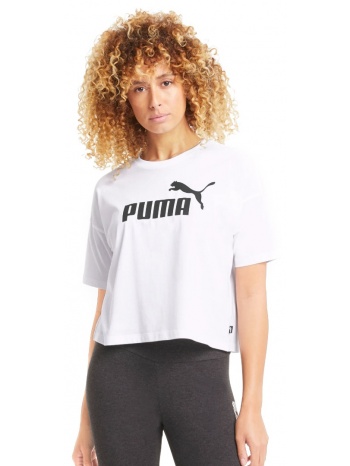 puma ess cropped logo tee 586866-02 λευκό