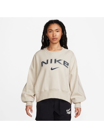 nike w nsw phnx flc oos logo crew fv7674-104 εκρού