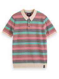 ανδρική κοντομάνικη polo μπλούζα scotch & soda - structured stripe knitted