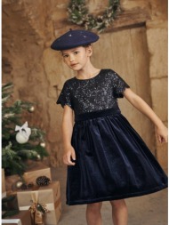 παιδικό χριστουγεννιάτικο φόρεμα για κορίτσια sergent major midnight blue sequins - μπλε