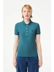 lacoste γυναικεία μπλούζα πόλο πικέ κοντομάνικη με κεντημένο λογότυπο slim fit - pf5462 πετρόλ