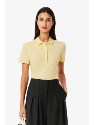 lacoste γυναικεία μπλούζα πόλο πικέ κοντομάνικη με κεντημένο λογότυπο slim fit - pf5462 κίτρινο ώχρα