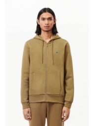 lacoste ανδρική ζακέτα φούτερ με κουκούλα και κεντημένο λογότυπο classic fit - sh9626 καφέ