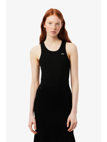 lacoste γυναικεία μπλούζα αμάνικη ribbed με κεντημένο