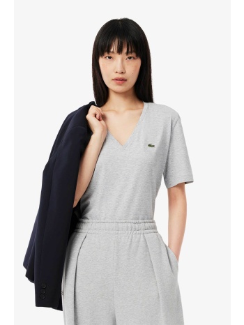 lacoste γυναικείο t-shirt με κεντημένο λογότυπο και v