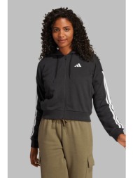 adidas γυναικεία ζακέτα φούτερ με κουκούλα regular fit `essentials 3-stripes` - je0052 μαύρο