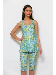 scherzo γυναικεία πιτζάμα αμάνικη με floral print και κάπρι παντελόνι - 5673 πολύχρωμο