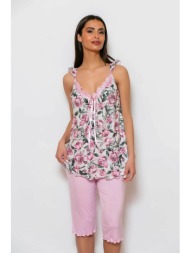 scherzo γυναικεία πιτζάμα αμάνικη με floral print και κάπρι παντελόνι - 5680 ροζ