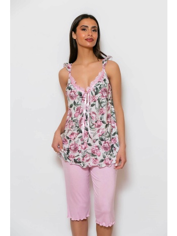 scherzo γυναικεία πιτζάμα αμάνικη με floral print και κάπρι